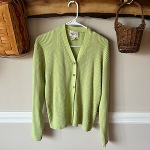 Vtg Jenny 90s Y2K Ribbed Pistachio Lime Green Sweater Cardigan Cotton Blend L